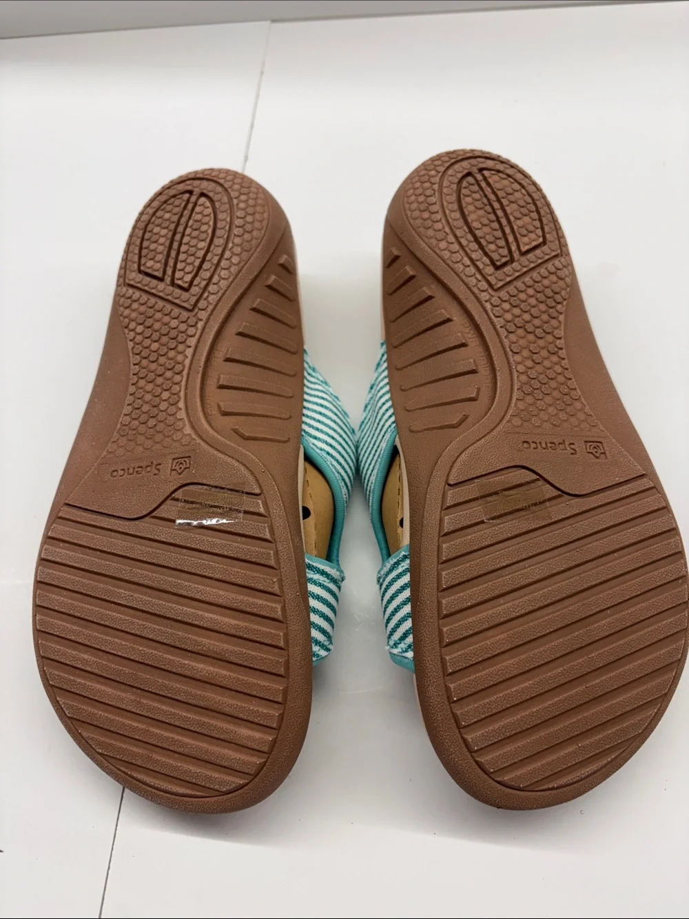NEW Spenco Waco Women’s Comfort Striped Teal Slide Sandals Size 8.5